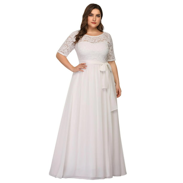 Ever-Pretty Plus Size White V-neck Gown Mermaid Lace Formal Evening Dresses 8838